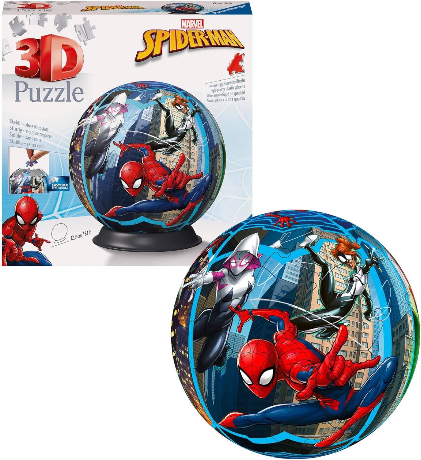 Ravensburger Marvel Spiderman 3D Jigsaw Puzzle - 72-Piece 3D Puzzle Ball for Kids 6 Years and Up