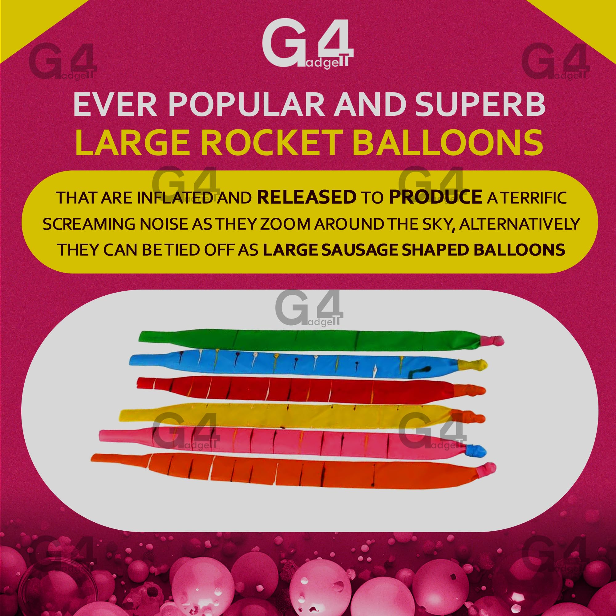 G4GADGET 15 Rocket Balloons - Screaming Flying Balloons for Birthday Parties & Events