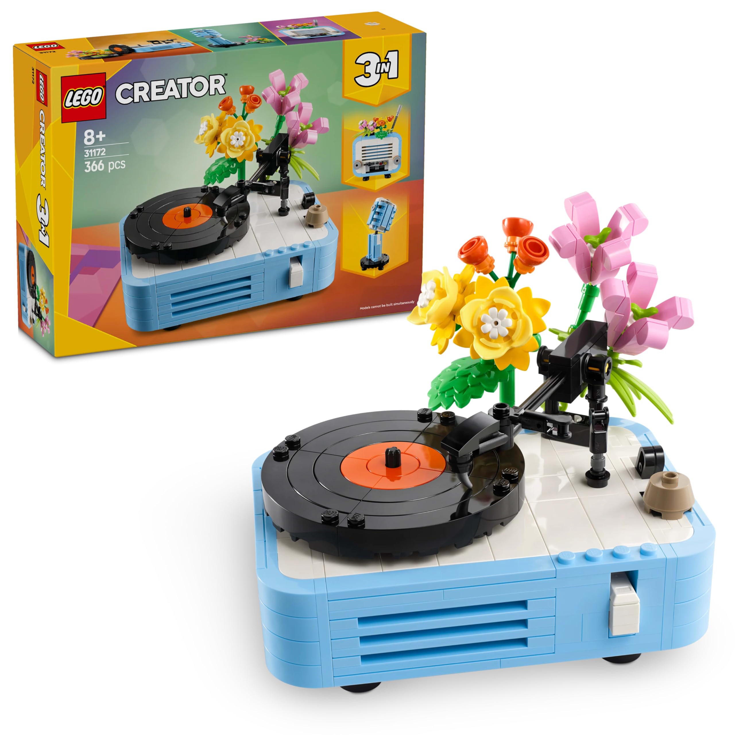 LEGO Creator 3in1 Record Player with Flowers Building Set - Rebuilds into Radio or Microphone, 366 Pieces