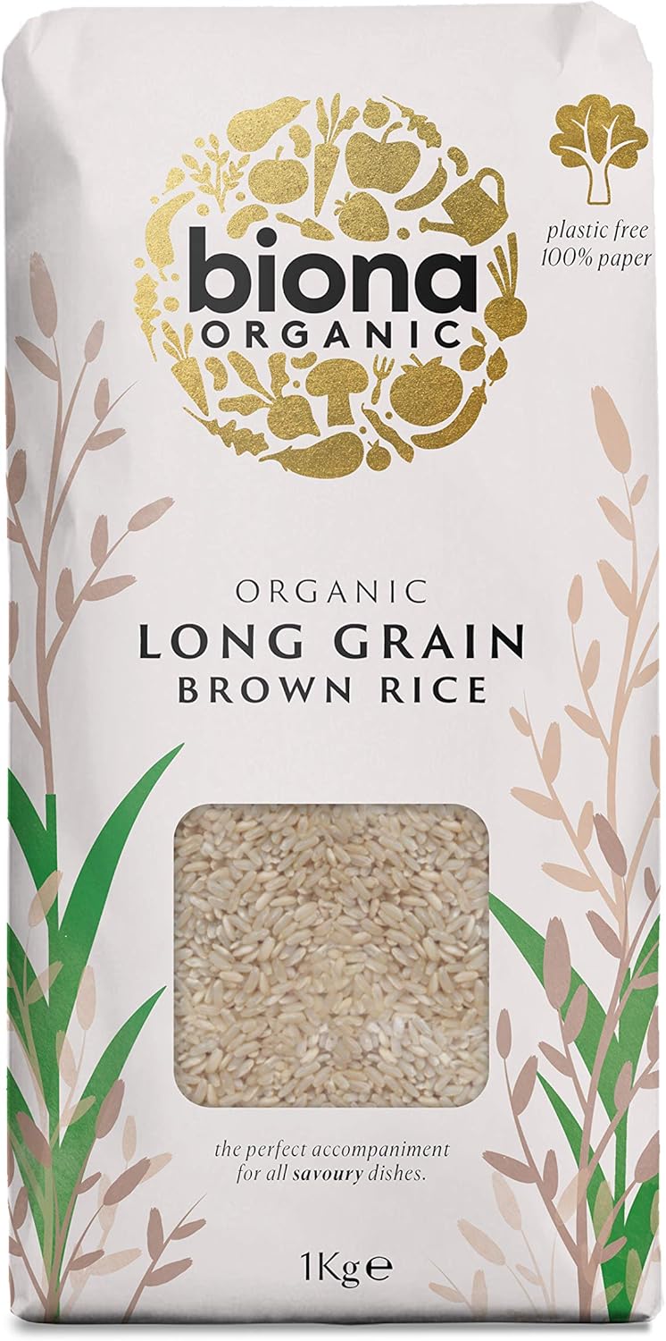 Biona Organic Long Grain Brown Rice, 1 kg - Plastic Free Paper Packaging