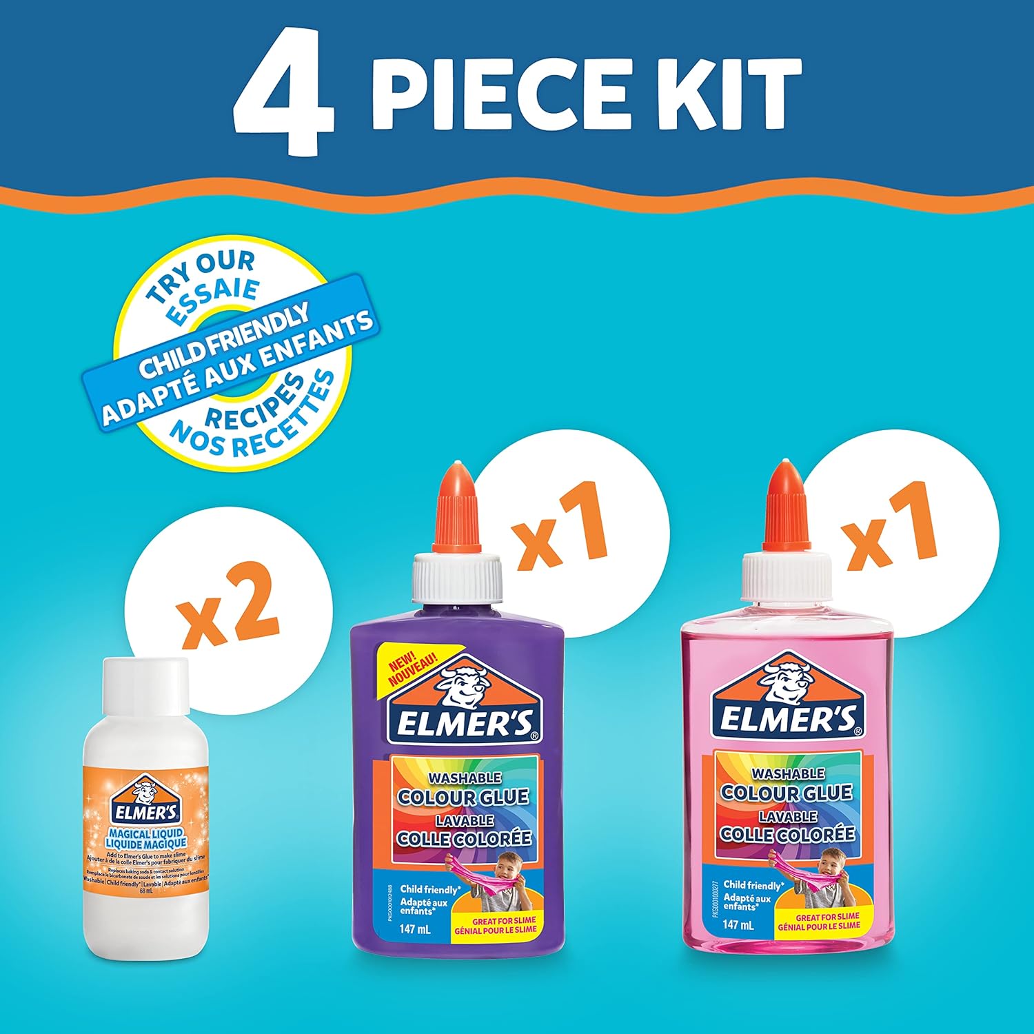 Elmer's Colour Slime Kit - Washable Slime Making Kit with Pink & Purple Glue, Magical Liquid Activator