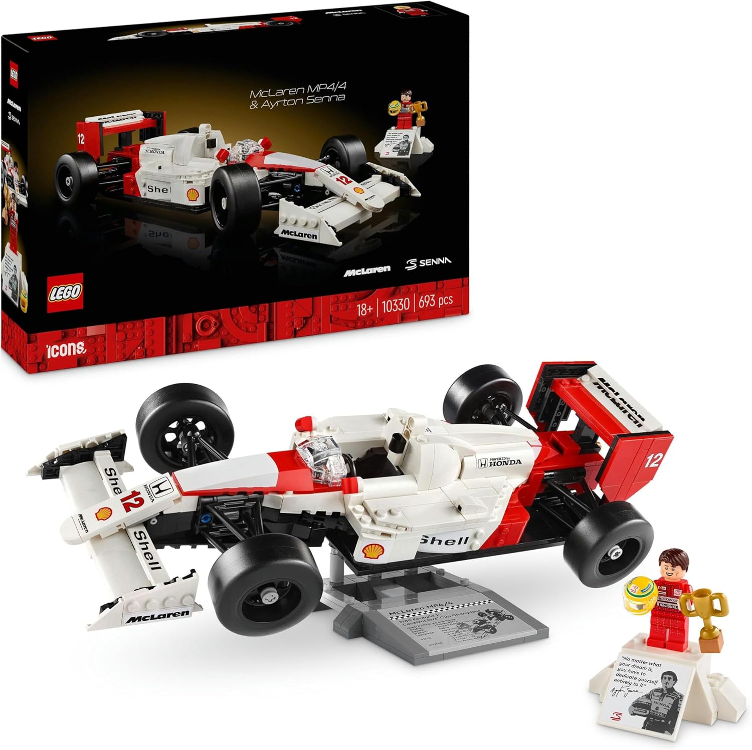 LEGO Icons McLaren MP4/4 & Ayrton Senna - F1 Model Car Building Set for Adults