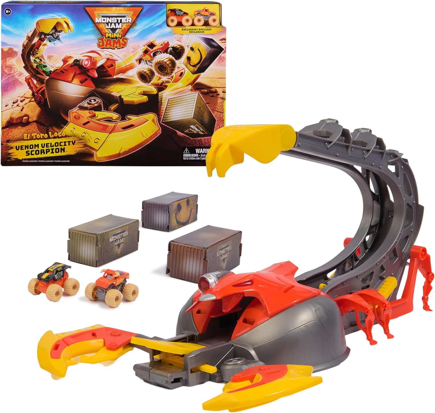 El Toro Loco Venom Velocity Scorpion Playset - 2-Speed Launcher with 2 Exclusive Mini Trucks