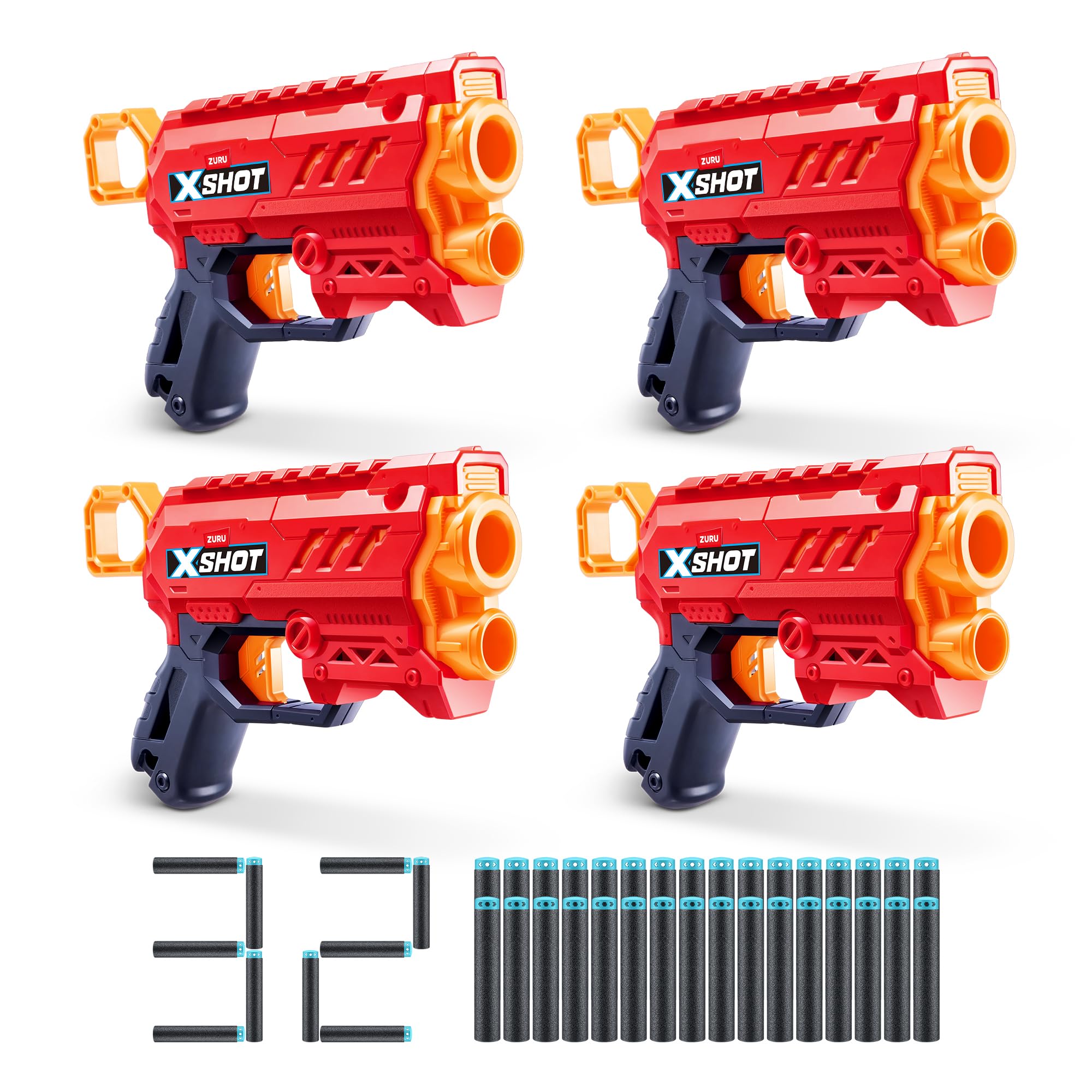 XSHOT Excel Micro 2.0 Foam Blaster - 4-Pack with 32 Air Pocket Darts, Fires Up to 80 Feet