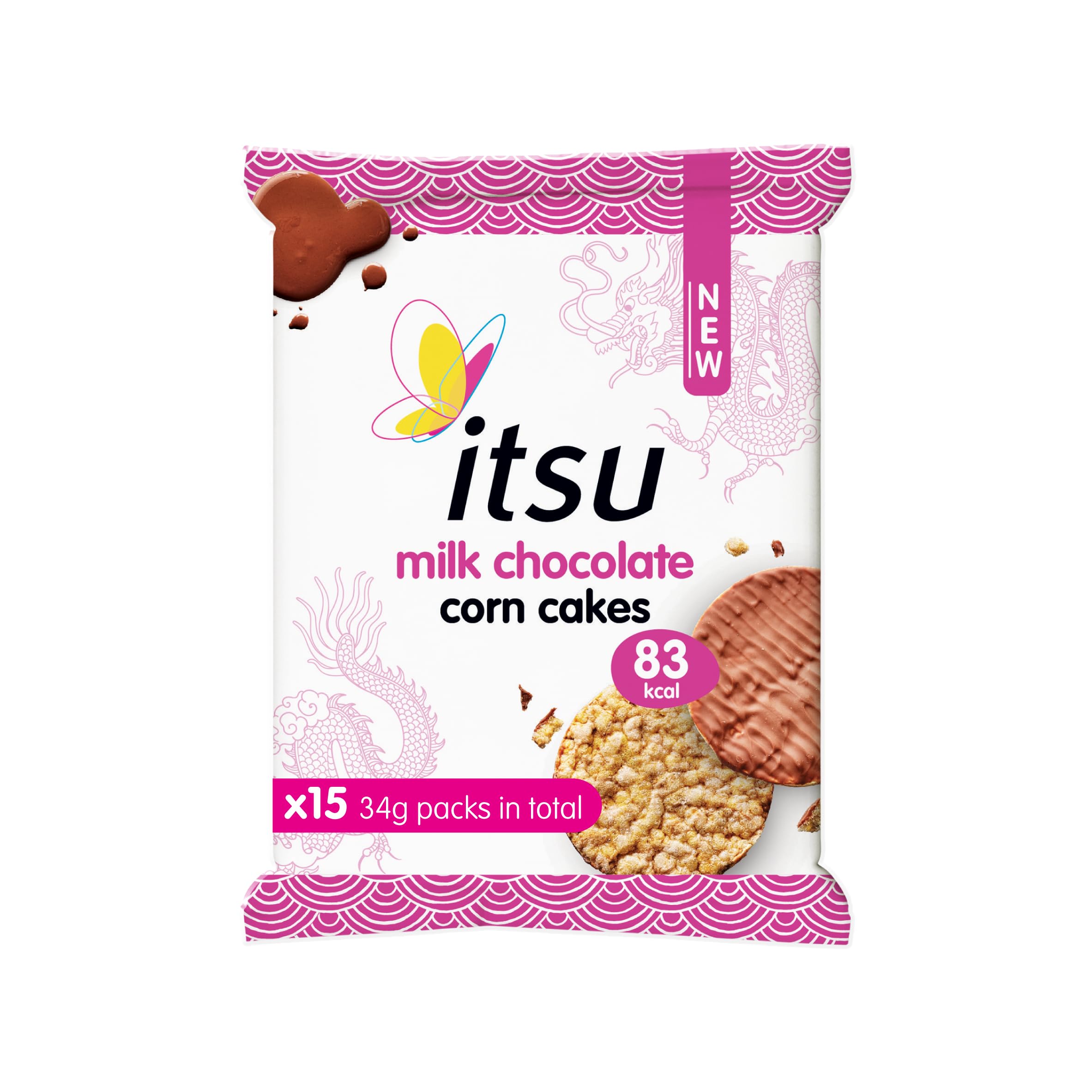 Itsu Milk Chocolate Corn Cakes 34g | Gluten Free | Healthy Snack | Pack of 15