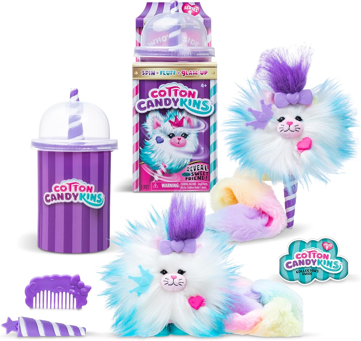 Cotton Candykins - Spin-to-Reveal Fluffy Plush Collectible with Styling Accessories
