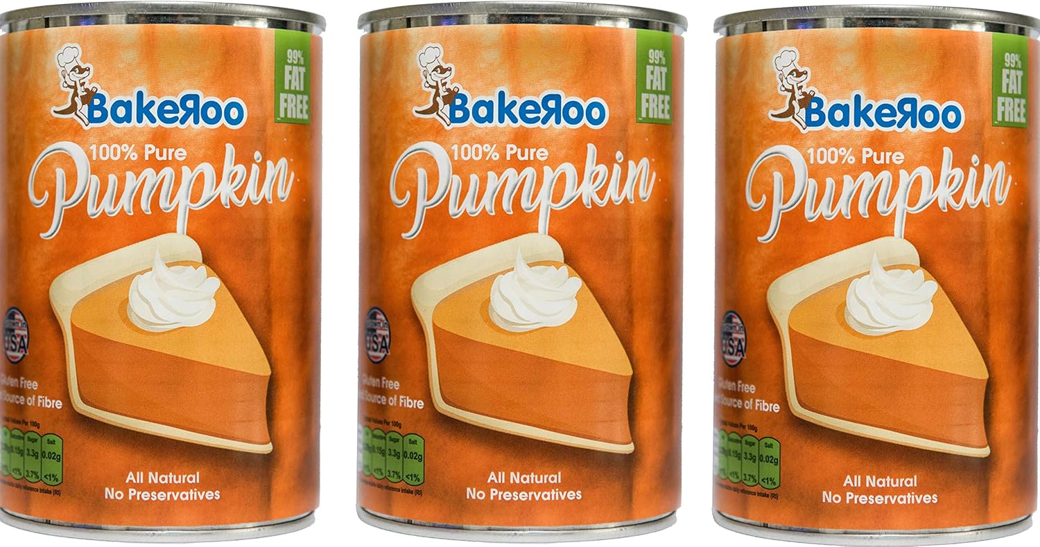 Bakeroo Tinned Pumpkin Puree (Pumpkin Pie Filling), 100% Natural - Pack of 3, 425g Each