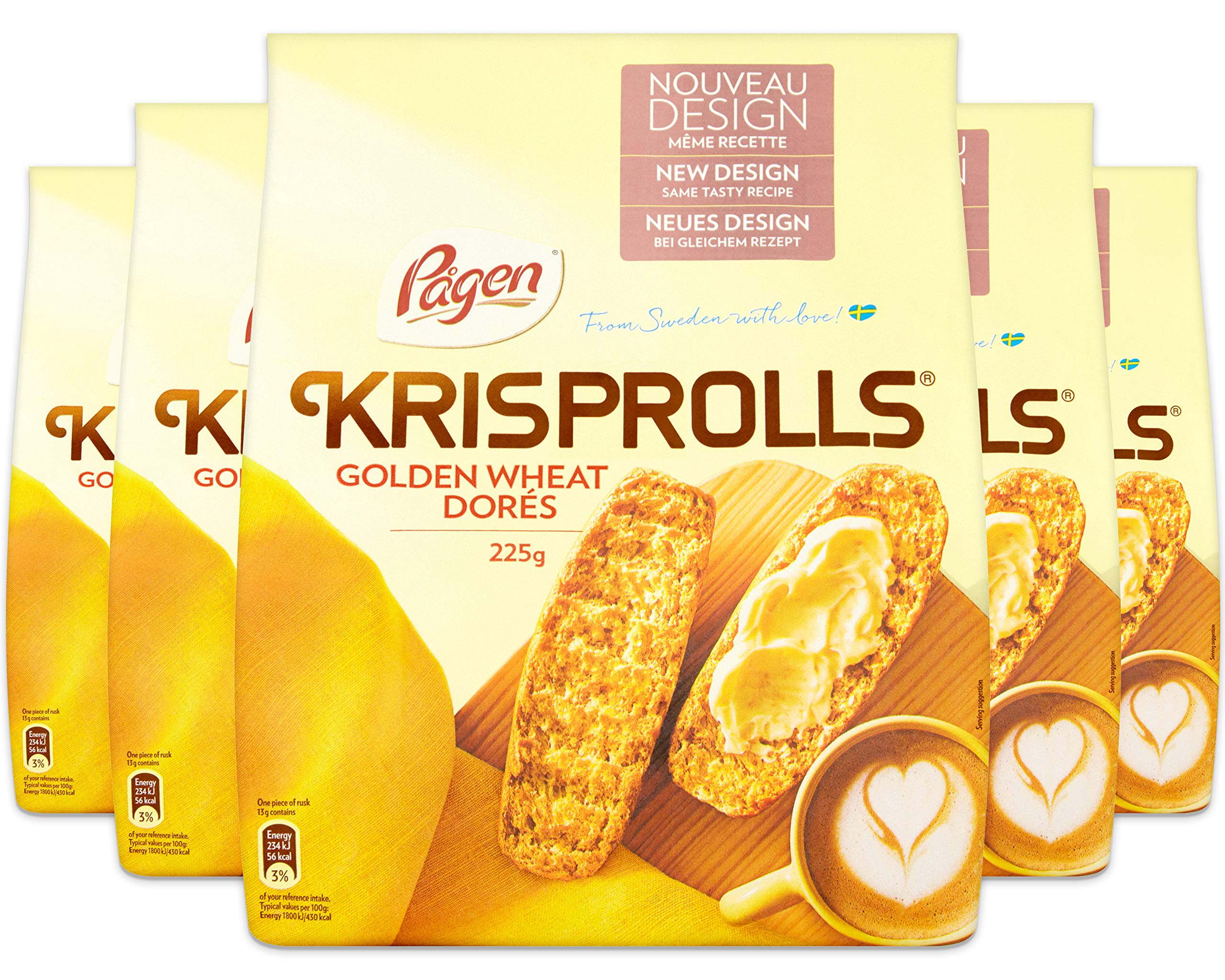 Pågen Krisprolls Golden Wheat | Swedish Toast Crisps | 5 Packs | 225g Each | Source of Fibre
