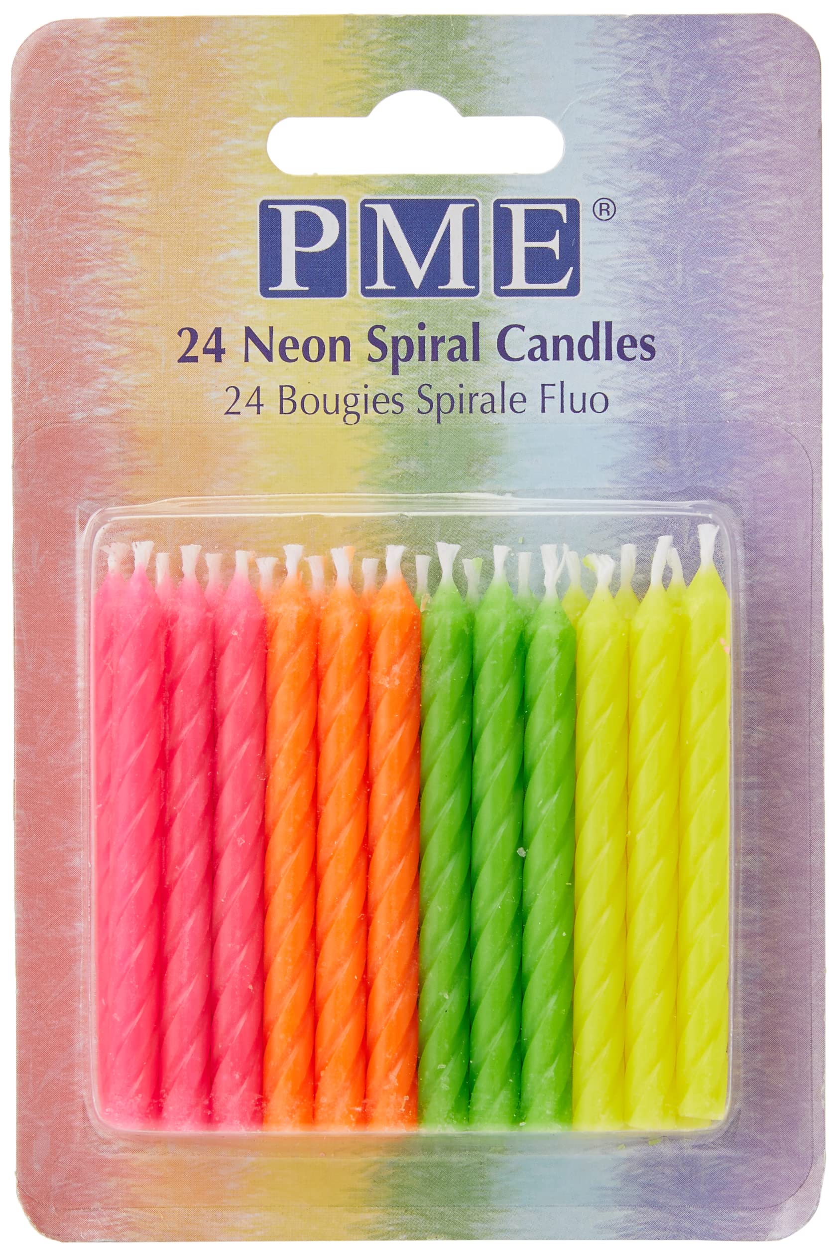 PME Neon Spiral Candles - 24-Pack Multi-Color Party Cake Toppers