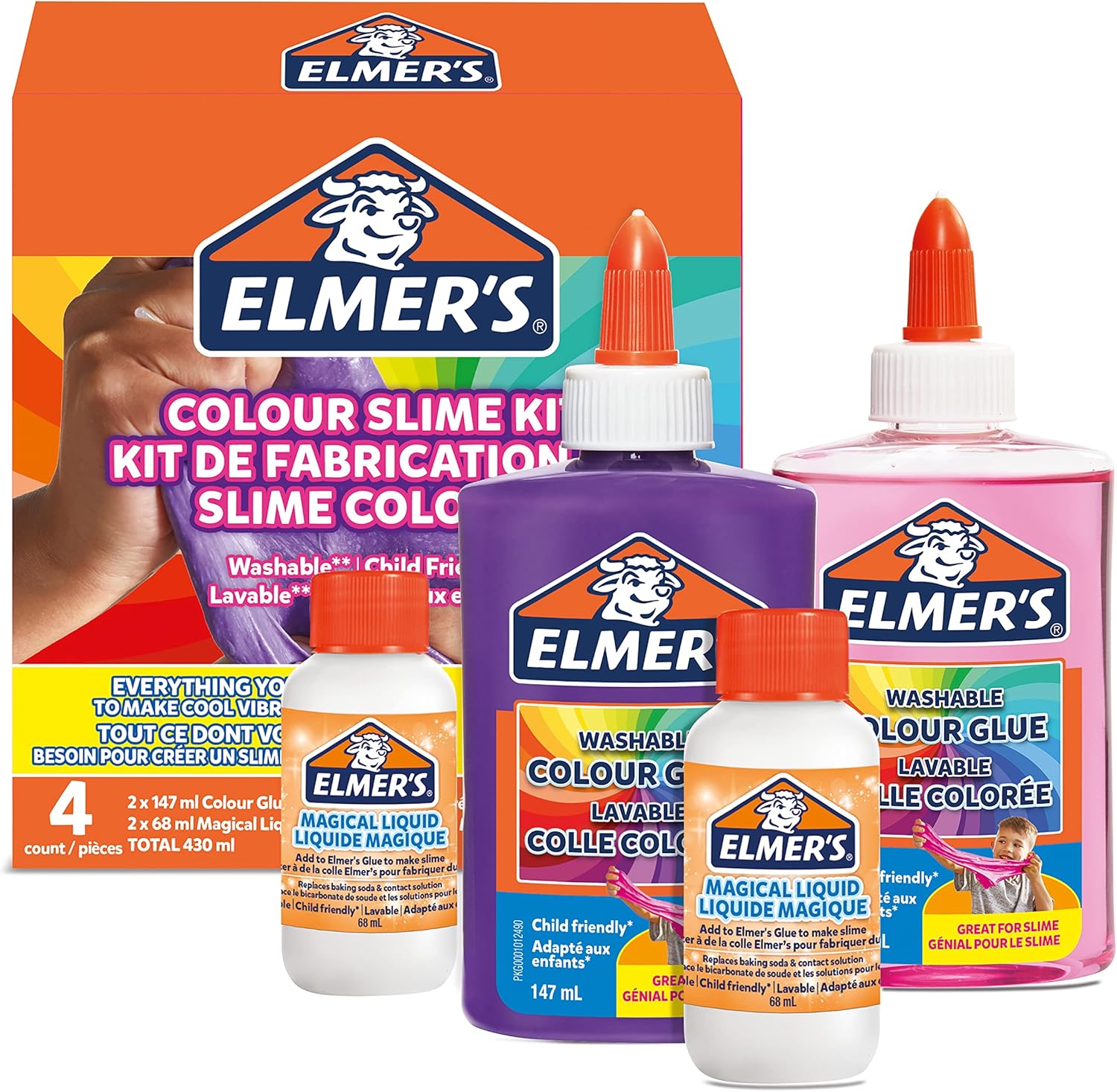 Elmer's Colour Slime Kit - Washable Slime Making Kit with Pink & Purple Glue, Magical Liquid Activator