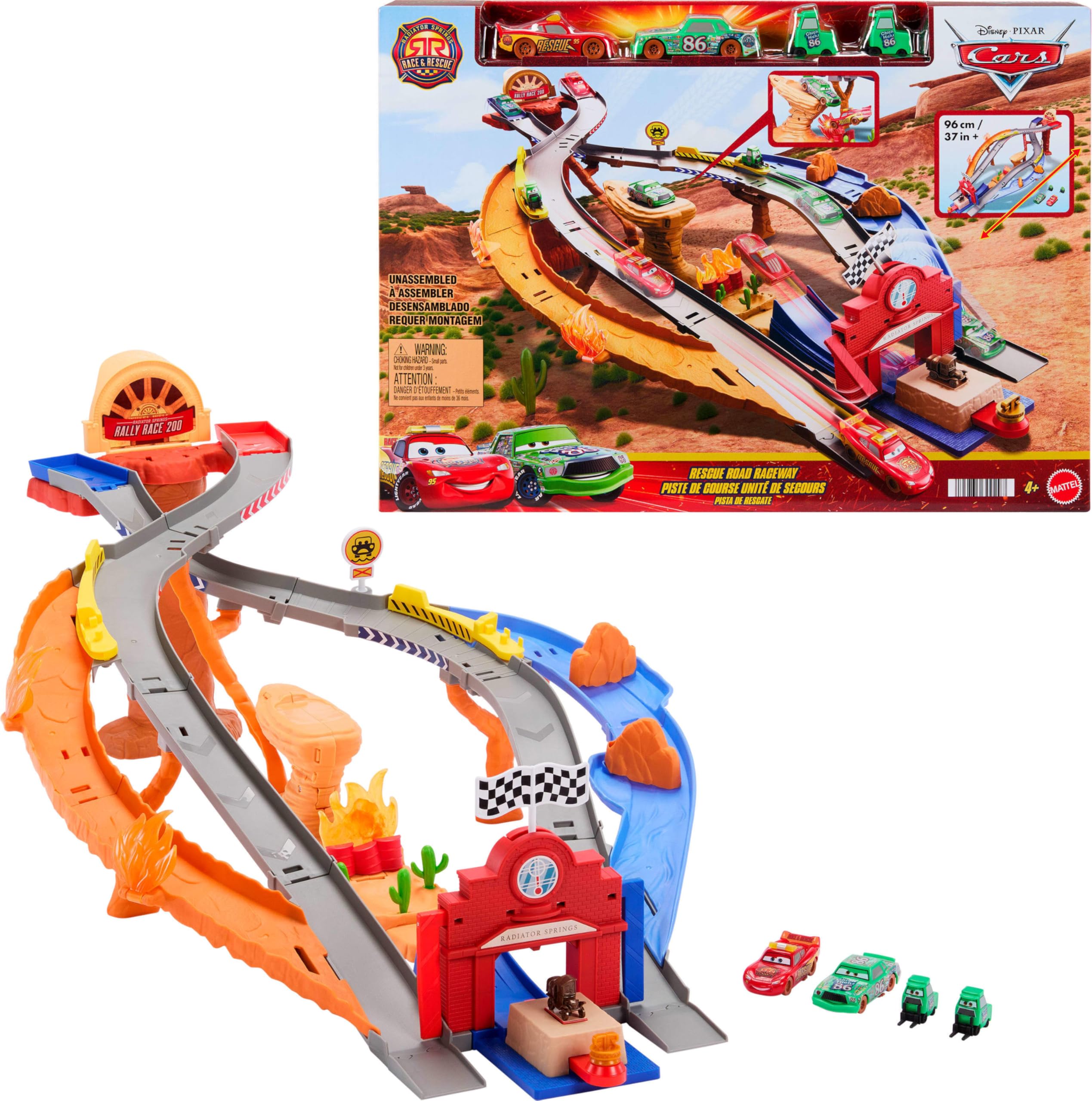 Mattel Disney and Pixar Cars Playset - Lightning McQueen & Chick Hicks Race & Rescue Action Toy
