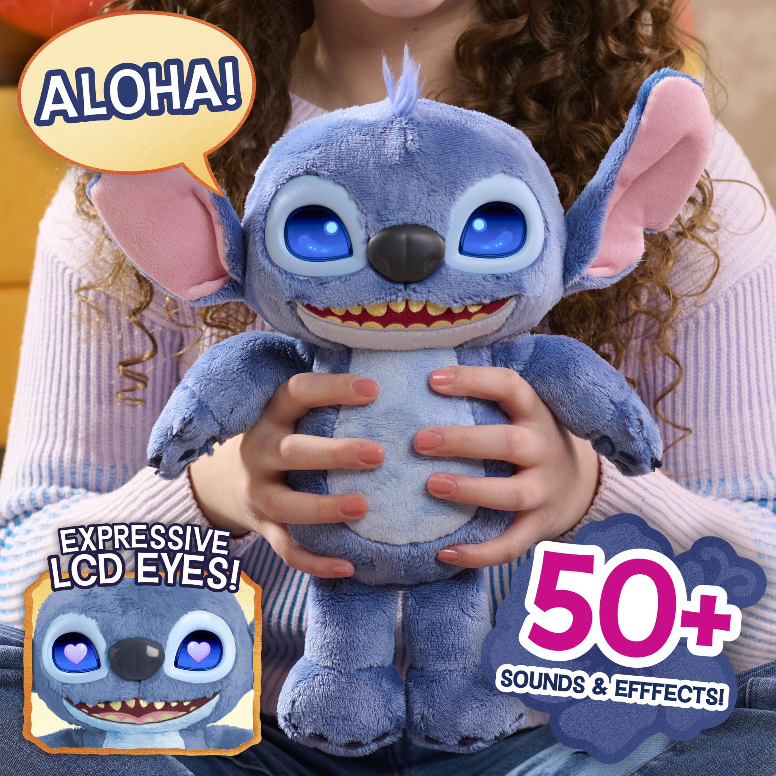 Just Play Many Moods of Stitch Plush Toy - Interactive Light-Up Eyes & Sounds, Ages 3+