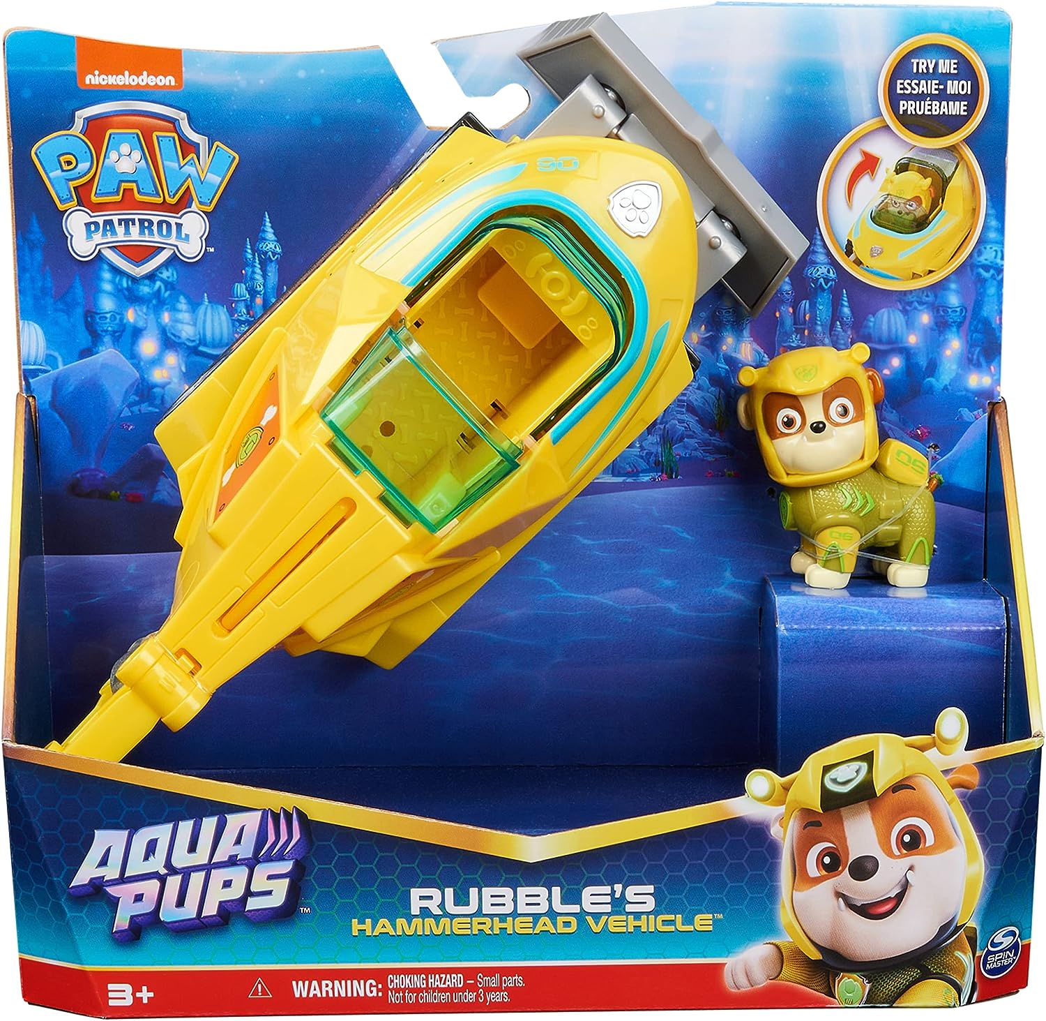 Paw Patrol Aqua Pups Rubble Transforming Hammerhead Shark Vehicle with Action Figure - Ages 3+