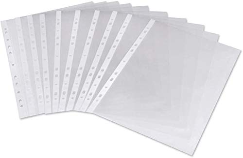G4GADGET A4 Punched File Pockets - 50 Pack, 30 Micron, 15 Sheet Capacity, Green | Reinforced Strip