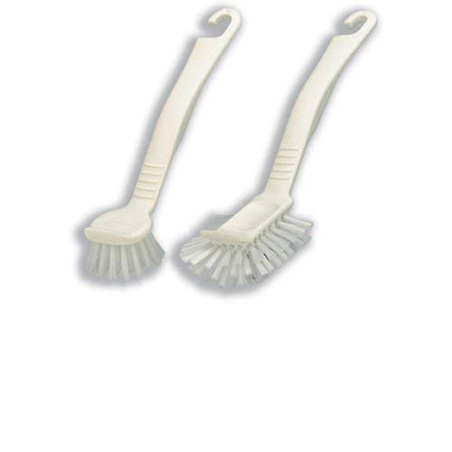 Addis Round Pot Dish Brush - Small Head for Glasses | Built-in Scraper | Linen