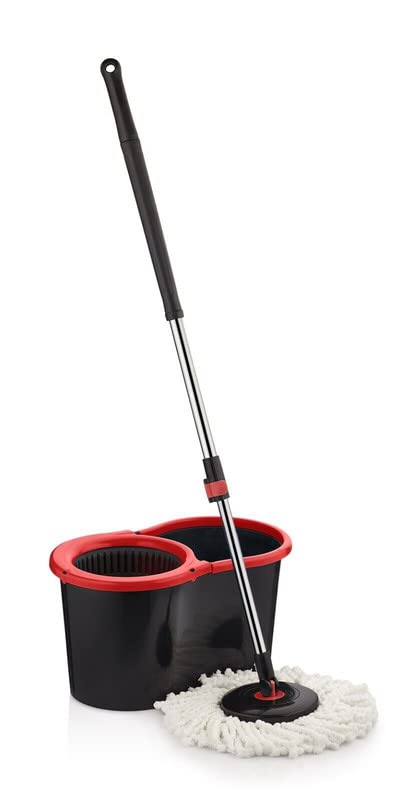 Requisite Needs Smart Spin Mop and Bucket Set – 360° Rotatable Microfiber Mop with Adjustable Stainless Steel Handle – Black