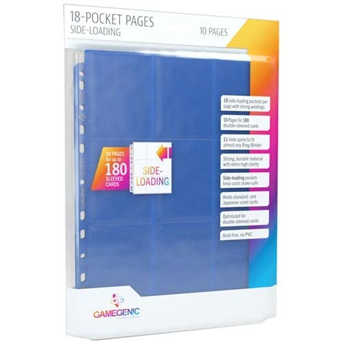 Gamegenic Card Storage Pages - 18 Pockets, Side-Loading, Blue | Fits Standard & Japanese Cards 2