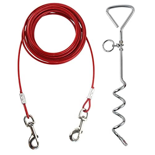 Taylor & Brown Heavy Duty Dog Tie Out Cable with Spiral Ground Stake | 5 Meters Blue/Red 3
