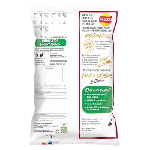 Walkers Classic Variety Multipack Crisps 6x25g - Ready Salted, Cheese & Onion, Salt & Vinegar 10