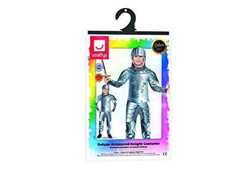 Smiffys Deluxe Armoured Knight Costume - Grey Jumpsuit & Headpiece, Digital Print, Ages 4-6 17