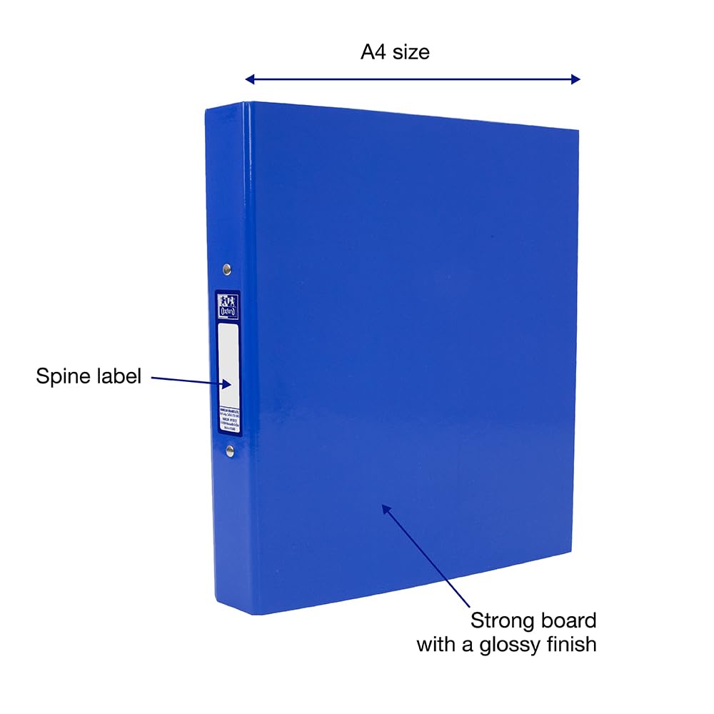 Oxford Premium A4 Ring Binder, Blue Single Folder, 25mm Capacity, Laminated