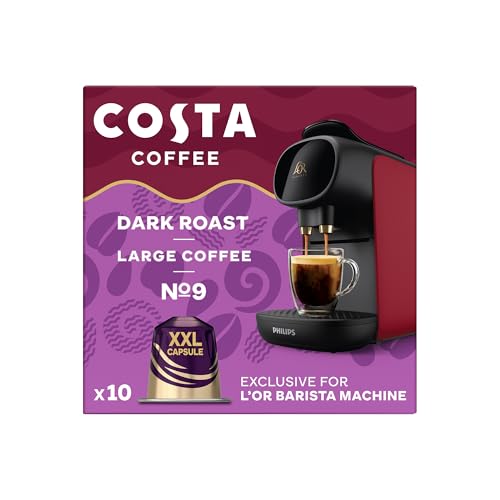 Costa Dark Intense Roast XXL Coffee Pods (Pack of 5, 50 Capsules) for L'OR BARISTA 8