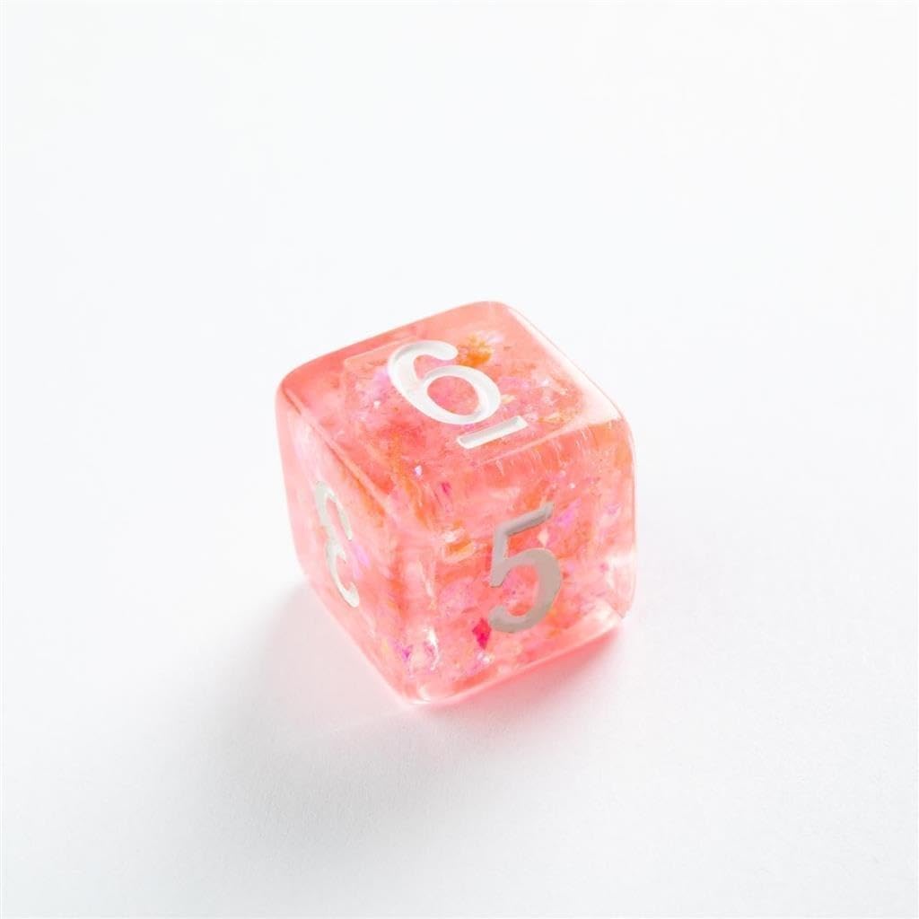 Gamegenic Candy-Like Series Peach Glitter Resin RPG Dice Set – 7-Piece Polyhedral Dice for Roleplaying Games 3