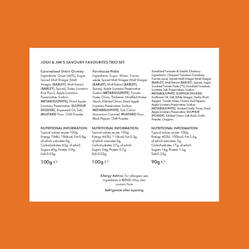 Josh & Jim's - Savoury Chutney Trio with Caramelised Onion, Farmhouse Pickle & Tomato Chutney 6