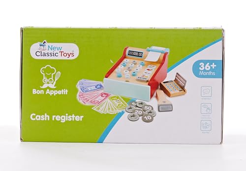New Classic Toys Bon Appetit Wooden Cash Register Set Pretend Play Toy for Kids 3 Years and Up 19