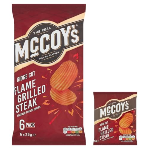 McCoys Flame Grilled Steak Crisps 25 g (6er-Pack) – Geriffelte Chips mit kräftigem Steakgeschmack