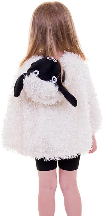 Sheep Cape Dress Up Costume - Soft Plush Hood with Velcro Fastening for Kids 3-7 Years