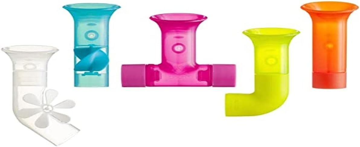 BOON PIPES Building Bath Toy Set - 5 Multicoloured Water Pipes for Toddlers 9m+ 1