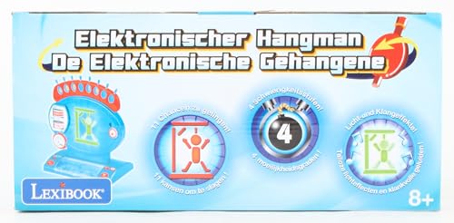 Lexibook JG800 Electronic Hangman Board Game, 2-Player Spelling Challenge with Light and Sound Effects, Blue/Red 13