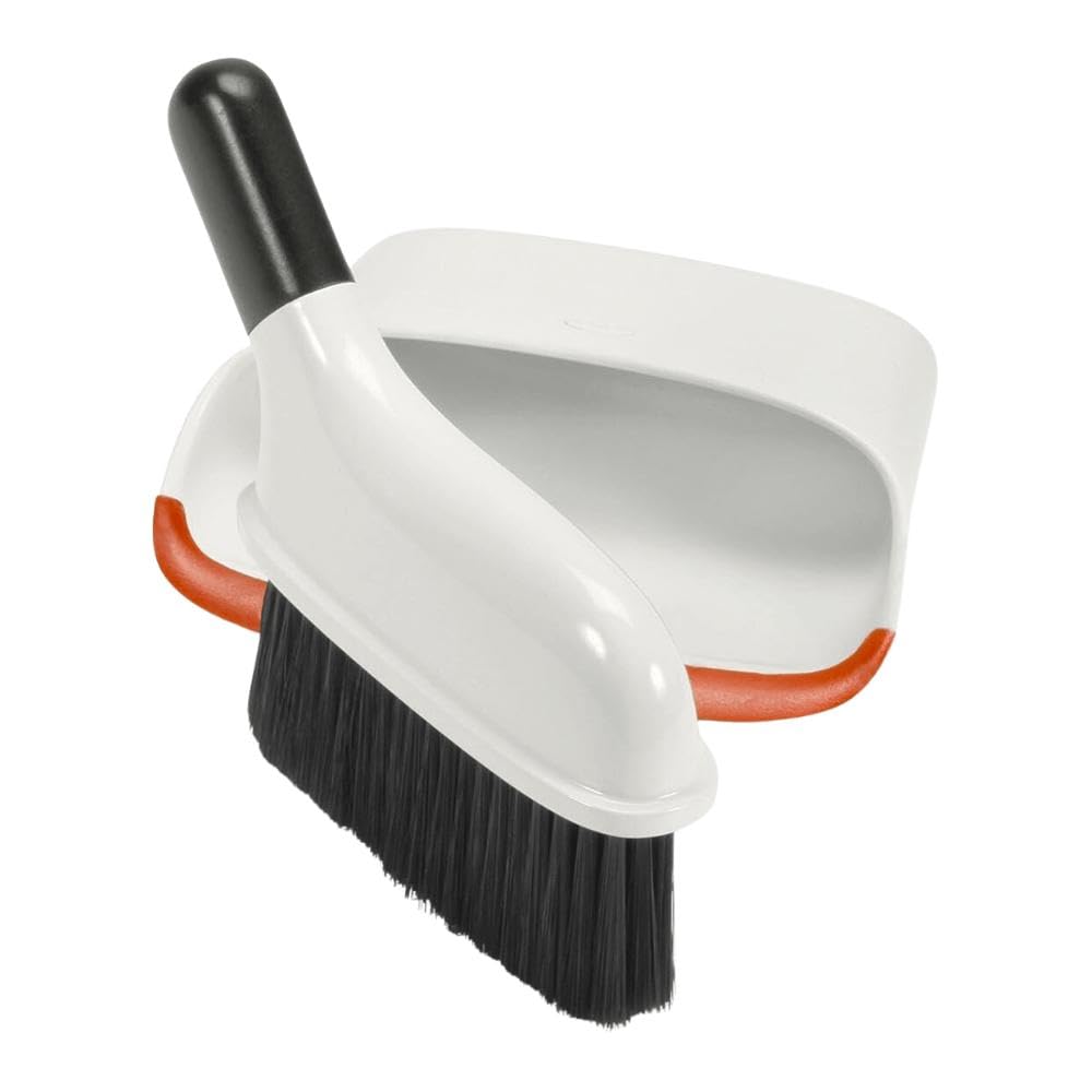OXO Good Grips Compact Dustpan & Brush Set - Slim Storage | Soft Rubber Lip | Red