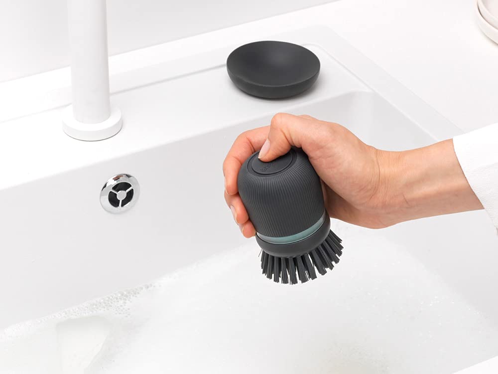 Brabantia Refillable Soap Dispensing Washing Up Brush - Ergonomic Grip, Integrated Reservoir, Drying Tray | Dark Grey 4