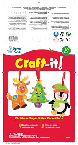 Baker Ross Christmas Super Shrink Decorations - Pack of 10 Plastic Craft Kit for Kids 11