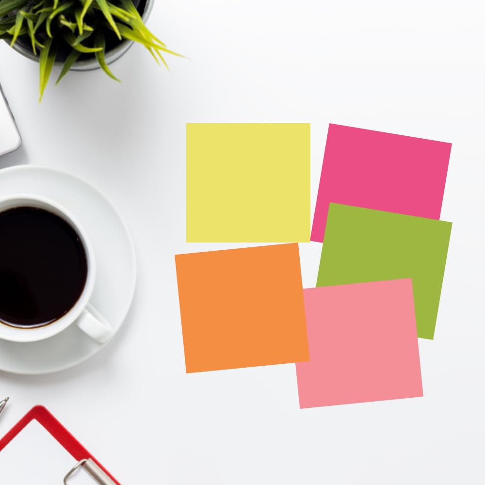 1ABOVE Self-Stick Notes - 450 Sheets Total | 76 x 76 mm Square | 5 Assorted Color Pads 6