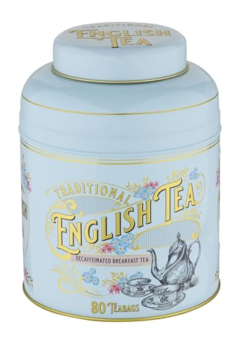 New English Teas Vintage Victorian Powder-Blue Tea Caddy with 80 Decaffeinated English Breakfast Teabags 6