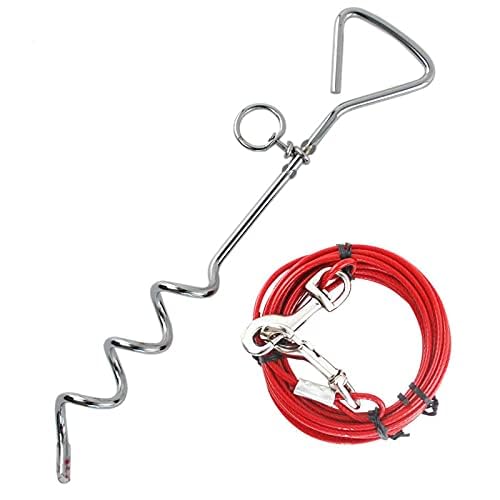 Taylor & Brown Heavy Duty Dog Tie Out Cable with Spiral Ground Stake | 3 Meters | Blue/Red
