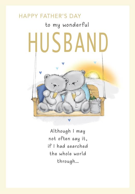 Piccadilly Greetings Father's Day Card for Husband | Bears on Swing Design | 9 x 6 inches