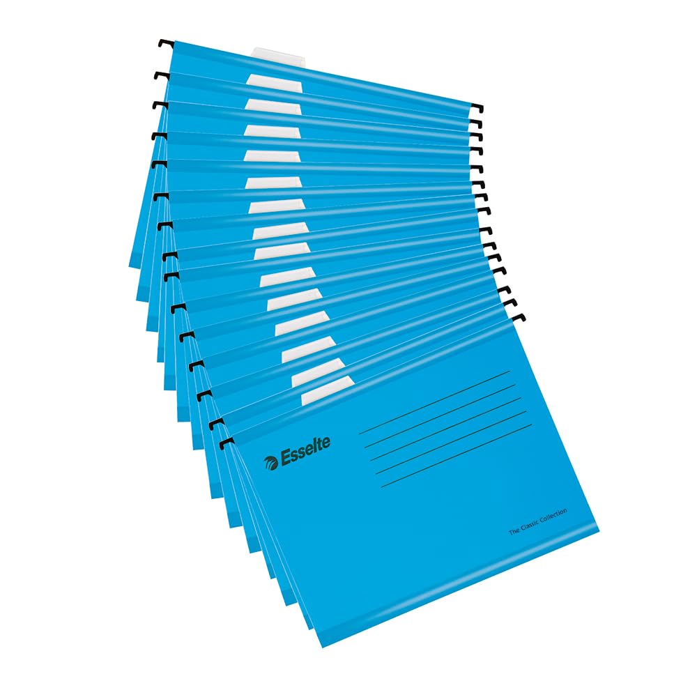 Esselte A4 Reinforced Suspension Filing Cabinet Folders - Pack of 15 | Holds 150 Sheets | Blue