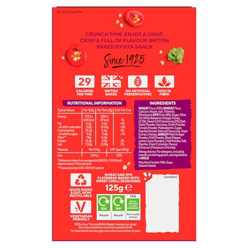 Ryvita Sweet Chilli Thins | Crispy Flatbreads for Dipping, Snacking & Sharing | Source of Fibre | 6 x 125g 7