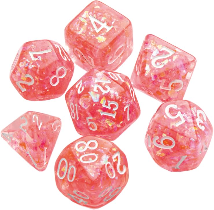 Gamegenic Candy-Like Series Peach Glitter Resin RPG Dice Set – 7-Piece Polyhedral Dice for Roleplaying Games 7