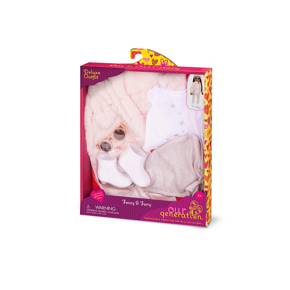 OG DOLLS Our Generation Fancy & Furry Outfit - Pink Faux-Fur Coat Set for 18-inch Dolls