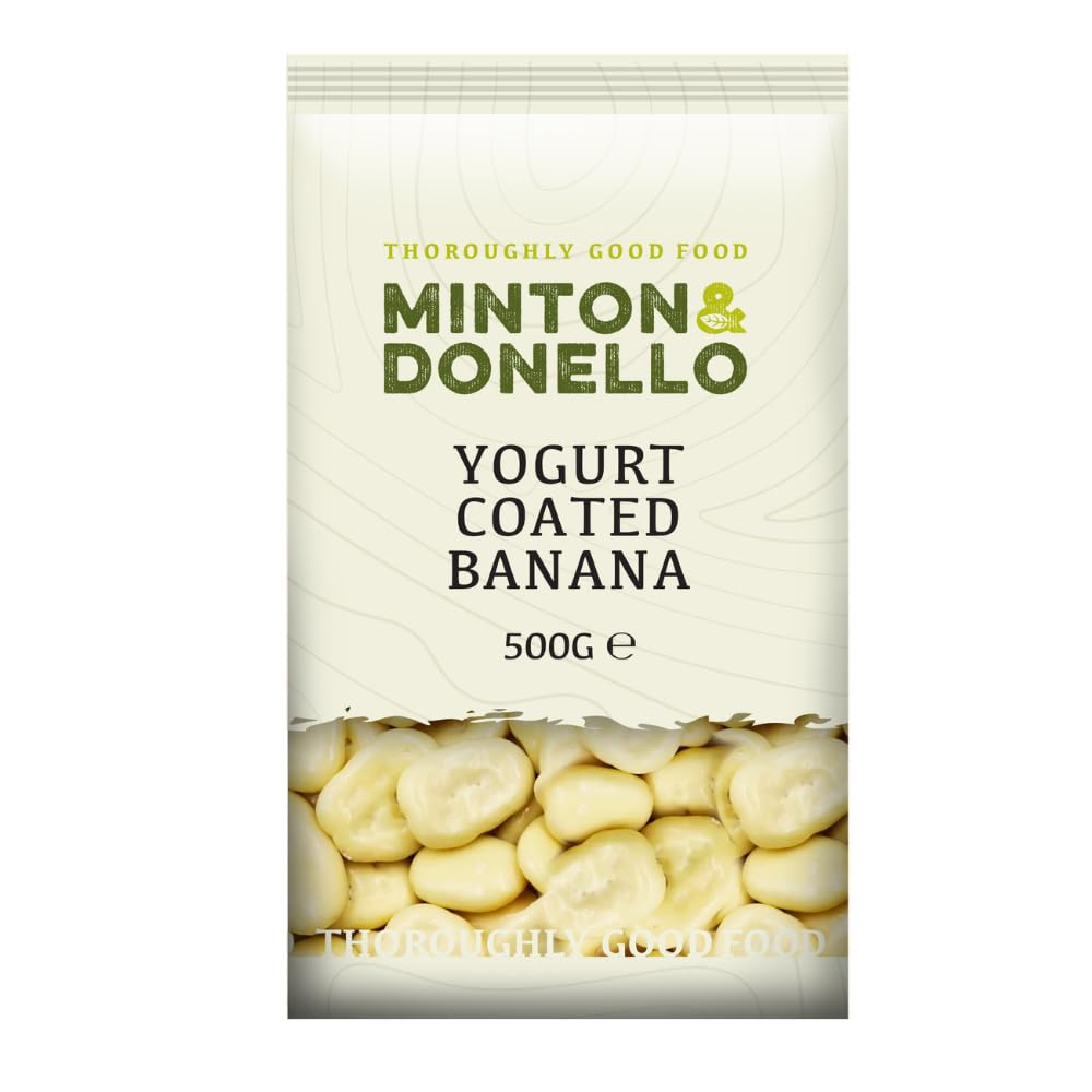 Minton & Donello Yoghurt Coated Banana Chips - 500g High Fibre Dried Fruit Snack