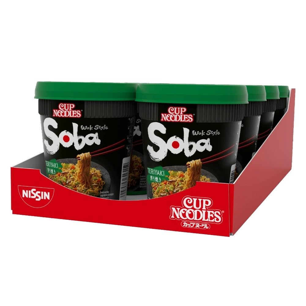 NISSIN Cup Noodles Soba Wok Style Teriyaki Flavoured Instant Noodles, 90 g (Pack of 8)