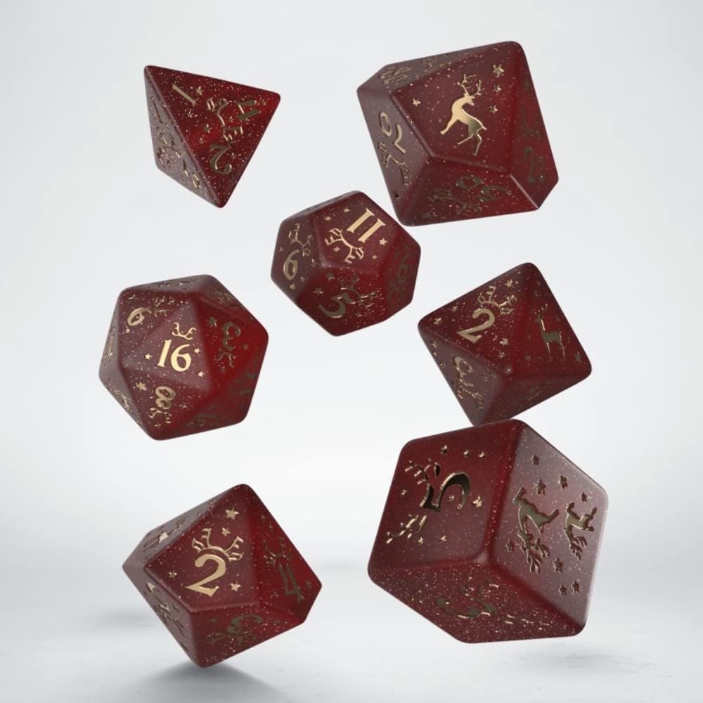 Q WORKSHOP Christmas Dice Set - 7-Piece Polyhedral RPG Dice | Icy Red & Gold | Teen 2