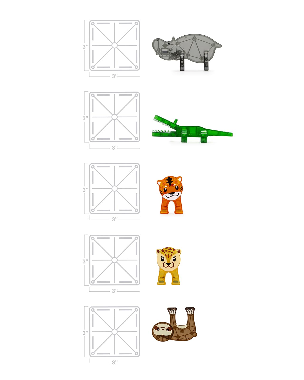 Magna-Tiles Jungle Animals 25-Piece Set - 3D magnetic building tiles, Clear Colors 2