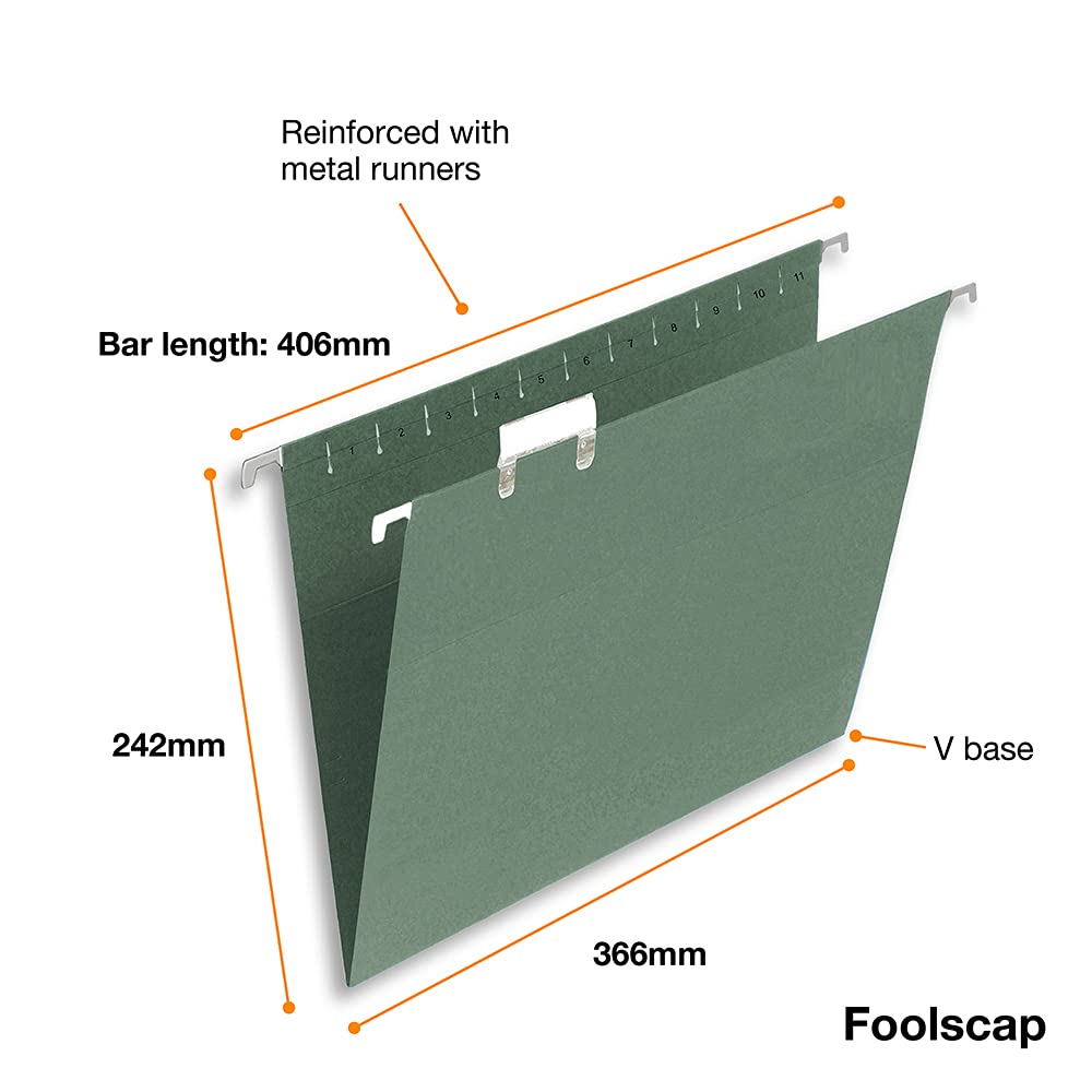 SUMMIT Foolscap Suspension Files - Green V-Base | 10 Pack | Holds 150 Sheets | 210 gsm Manila 3