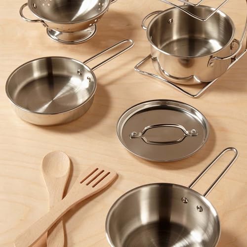 Melissa & Doug Stainless Steel Pots and Pans Pretend Play Kitchen Set - 8 Pcs | Ages 3+ 10